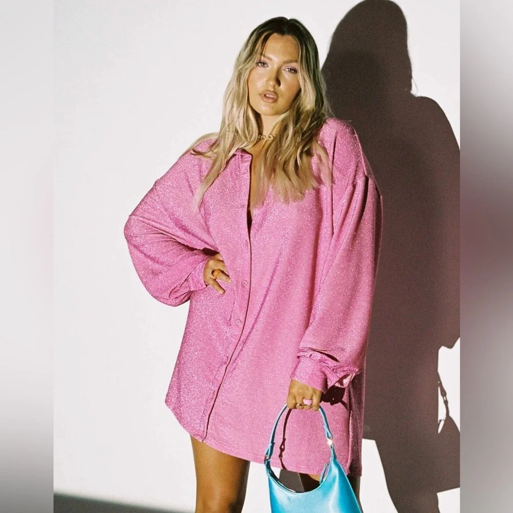 NWT Princess Polly Pink Shimmer Shirt Dress - Picture 4 of 12